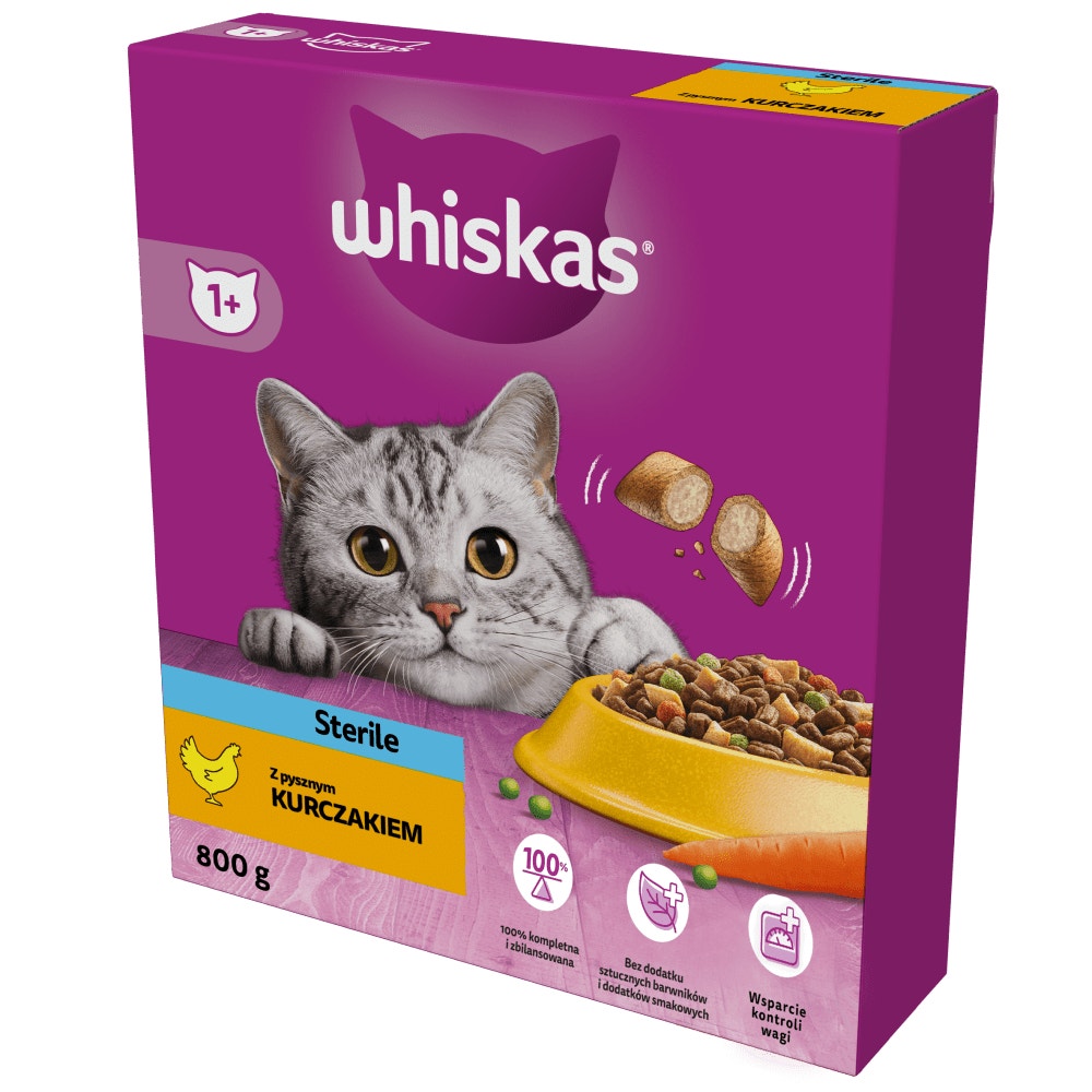 WHISKAS® Sterile Sucha Karma z kurczakiem 800g, 1.4kg, 1,75kg, & 14kg - 1