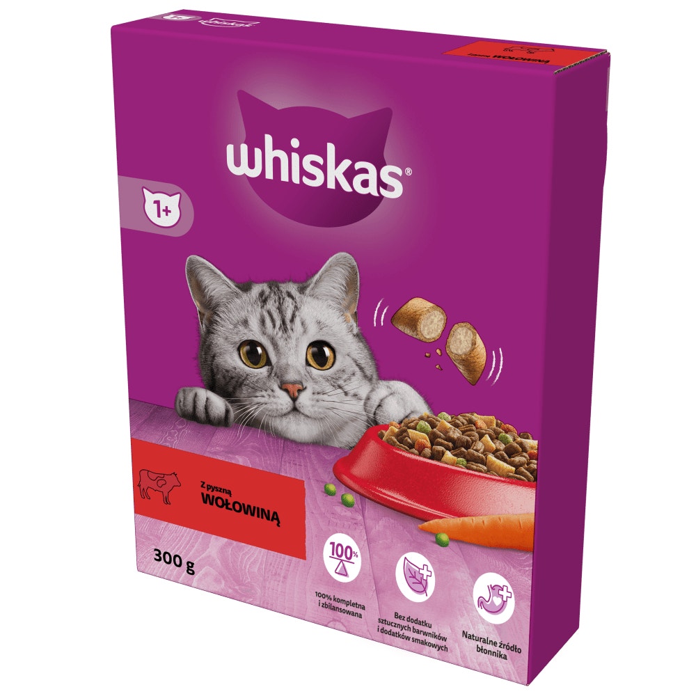 WHISKAS® Sucha karma z Pyszną Wołowiną 300g, 800g, 1.4kg, 1.9kg, 3.8kg & 14kg - 1