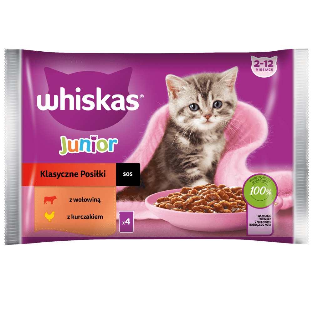 WHISKAS® Junior Klasyczne Posiłki w sosie 4 x 85g​ - 1