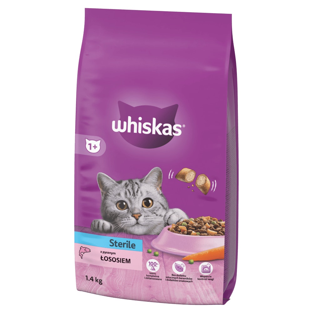 WHISKAS® Sterile Sucha Karma z Łososiem 1.4kg​ - 1