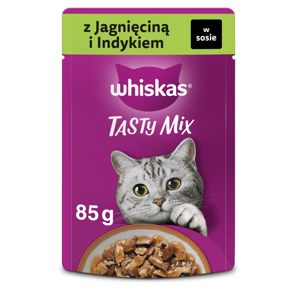 WHISKAS® Tasty Mix Karma mokra z Jagnięciną i Indykiem w sosie, 85 g - 1