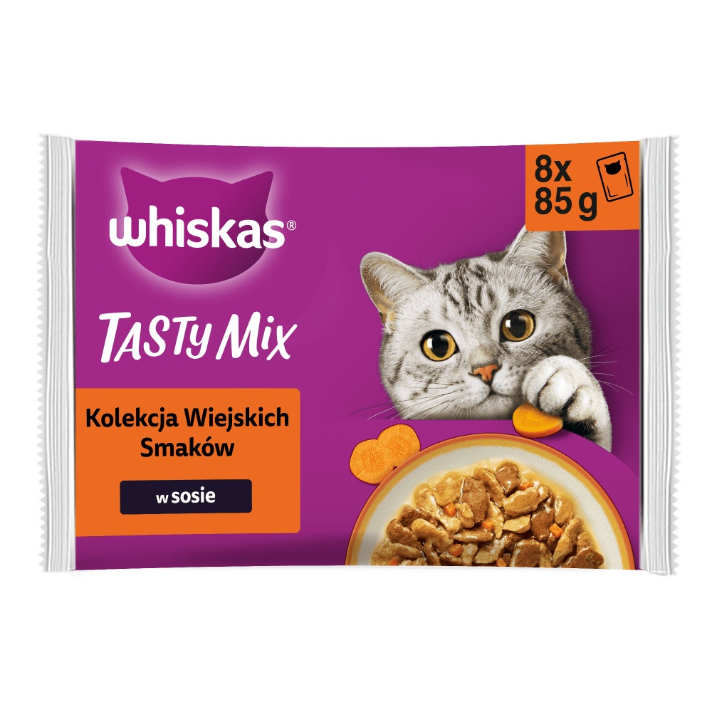WHISKAS® Tasty Mix Karma mokra Kolekcja Wiejskich Smaków w sosie, 8 x 85 g - 1